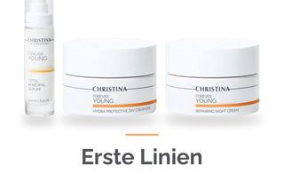 Christina Forever Young Erste-Linien-Routine – Serum, Tagespflege mit LSF 25 und Nachtpflege