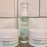 Die drei Produkte des Sanfte-Ruhe-Sets im Badezimmer