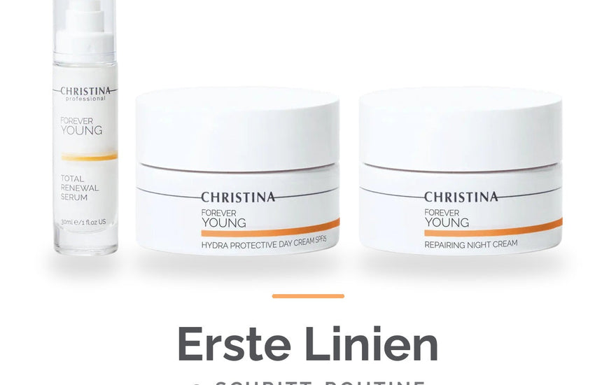 Christina Forever Young Erste-Linien-Routine – Serum, Tagespflege mit LSF 25 und Nachtpflege