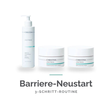 Routine-Set Barriere-Neustart – Christina Unstress Reinigungsmilch, Nachtpflege und Maske
